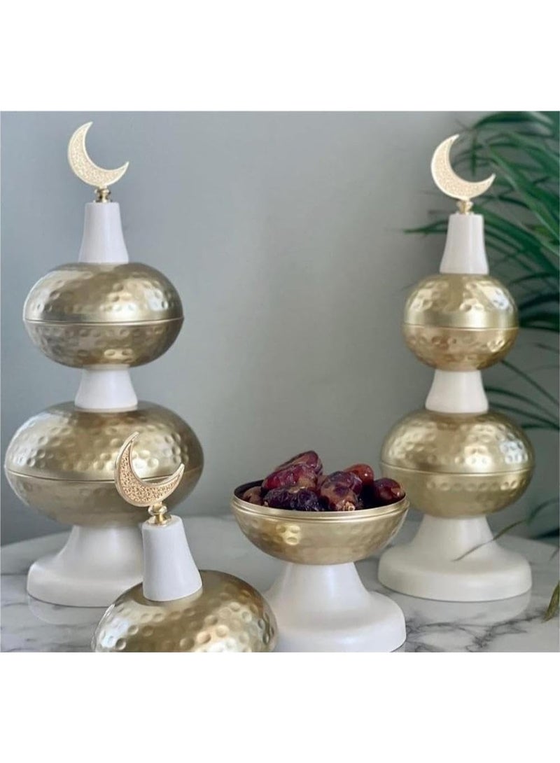 Mado Gallery Set of 3 Ivory  Hammered Dome Dessert & Dates Stand with Moon – Multi-Tiered Ramadan & Eid Table Decor - Image 2